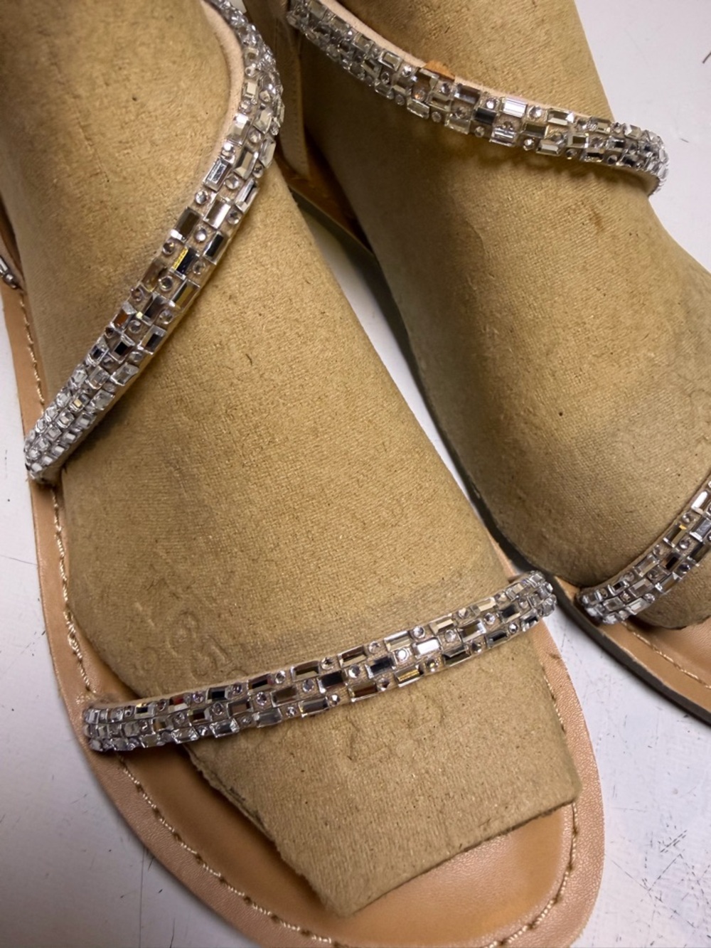 INC International Concepts Tan Sandals with Silver Crystal Straps - Picture 7 of 10